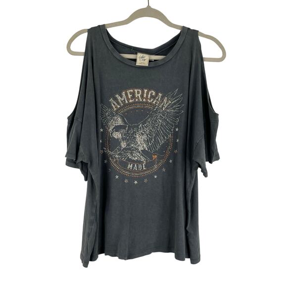 White Crow Gray Distressed Cold Shoulder t-shirt "American Made" 100% Cotton Lg - Picture 1 of 13